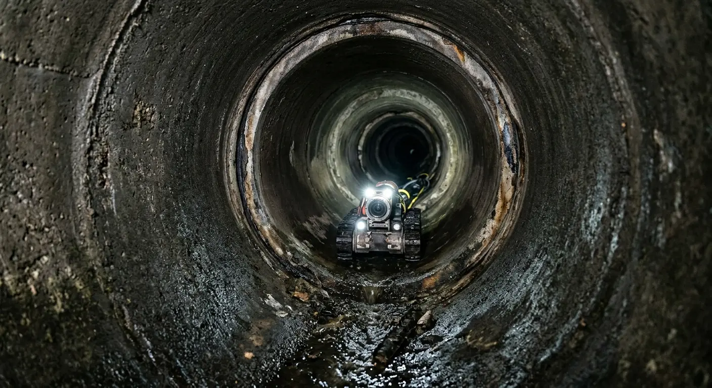 Robotic sewer camera inspecting pipe interior for Drain Snake Service in Allouez